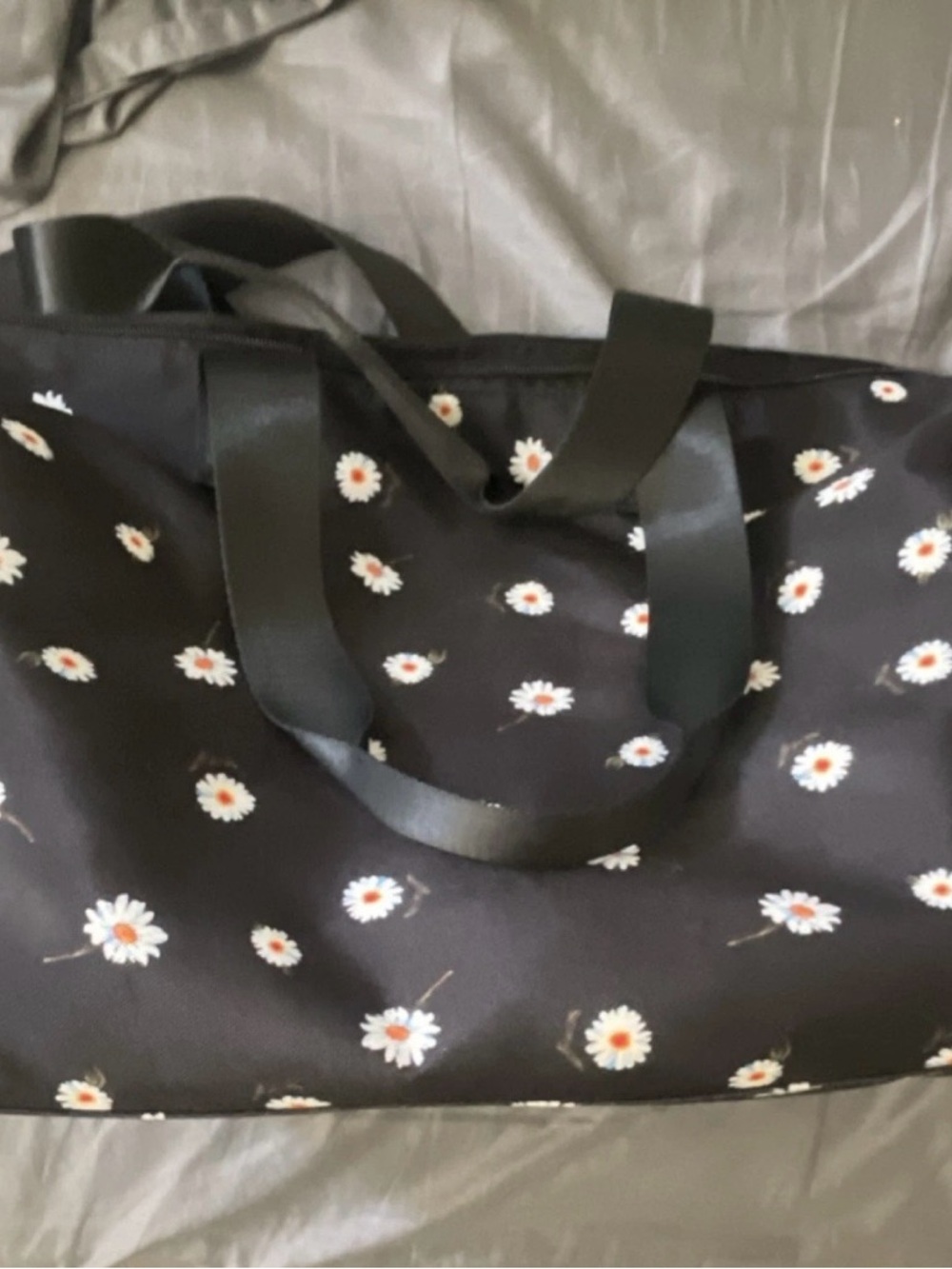 Alice and Olivia Black Daisy Print Weekend Tote Bag with detachable strap